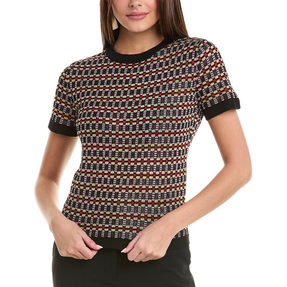 Missoni Black Multi-Color Patterned Short Sleeve Knit Top